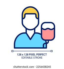 Intensive care pixel perfect RGB color icon. Emergency. Blood transfusion. Urgent help. Paramedic service. Health care. Isolated vector illustration. Simple filled line drawing. Editable stroke