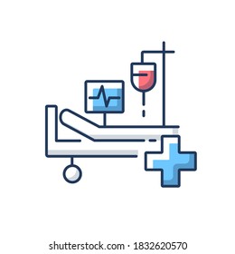 Intensive care RGB color icon. Critical care medicine. ICU. Hospital ward. Intensive treatment and close monitoring. Resuscitation. Hospital department. Isolated vector illustration