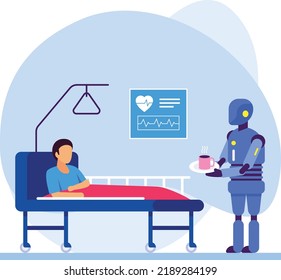 Intensive Care Unit Robot Concept, Cardiologist Cobot Vector Icon Design, Robotic Medicine Symbol, Healthcare Scene Sign, Innovation Artificial Intelligence Works In Modern Clinic Stock Illustration