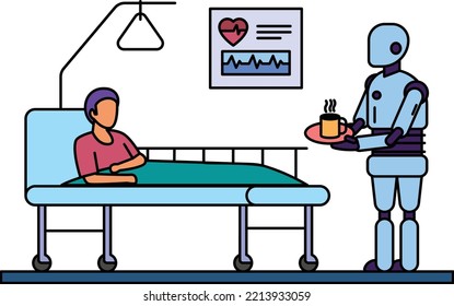 Intensive Care Unit Robot Concept, Cardiologist Cobot Vector Color Icon Design, Robotic Medicine Symbol, Healthcare Scene Sign, Innovation Artificial Intelligence Works In Modern Clinic Illustration