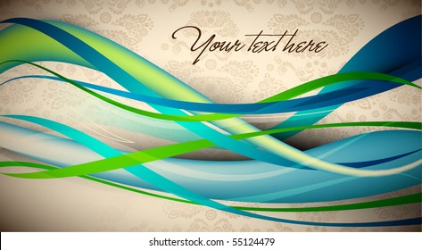 Intensive Colorful Waves | EPS10 Editable Vector Card | Seamless Flourish Damask in Background