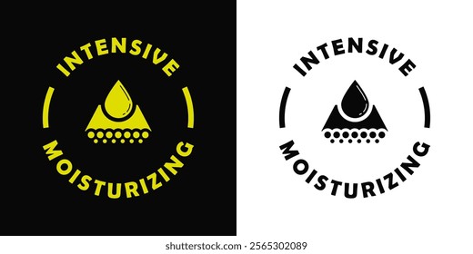 Intensive Moisturizing - vector sticker on white and black background for skin care product packaging.