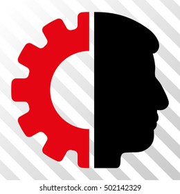 Intensive Red And Black Android Head interface pictogram. Vector pictogram style is a flat bicolor symbol on diagonal hatch transparent background.