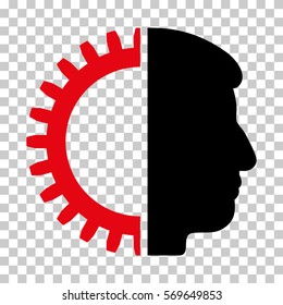 Intensive Red And Black Android Head interface toolbar pictogram. Vector pictogram style is a flat bicolor symbol on chess transparent background.