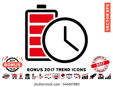 Intensive Red And Black Battery Time pictogram with bonus 2017 trend pictograms. Vector illustration style is flat iconic bicolor symbols, white background.