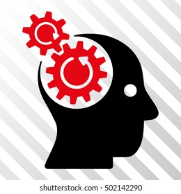 Intensive Red And Black Brain Gears Rotation toolbar pictogram. Vector pictogram style is a flat bicolor symbol on diagonal hatch transparent background.