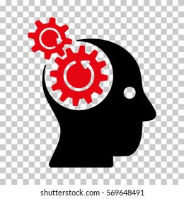 Intensive Red And Black Brain Gears Rotation toolbar icon. Vector pictogram style is a flat bicolor symbol on chess transparent background.