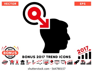 Intensive Red And Black Brain Interface Plug-In pictogram with bonus 2017 year trend clip art. Vector illustration style is flat iconic bicolor symbols, white background.