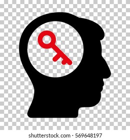 Intensive Red And Black Brain Key interface toolbar icon. Vector pictogram style is a flat bicolor symbol on chess transparent background.