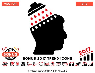 Intensive Red And Black Brain Shower pictogram with bonus 2017 trend images. Vector illustration style is flat iconic bicolor symbols, white background.