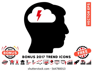 Intensive Red And Black Brainstorming icon with bonus 2017 trend images. Vector illustration style is flat iconic bicolor symbols, white background.