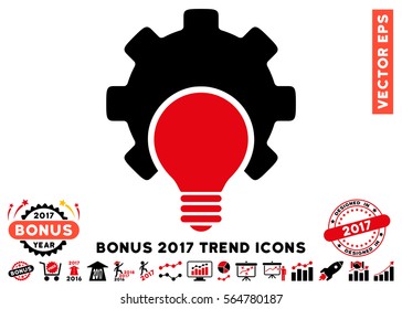Intensive Red And Black Bulb Configuration Gear icon with bonus 2017 trend pictograph collection. Vector illustration style is flat iconic bicolor symbols, white background.