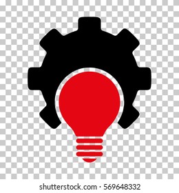 Intensive Red And Black Bulb Configuration Gear interface toolbar icon. Vector pictogram style is a flat bicolor symbol on chess transparent background.