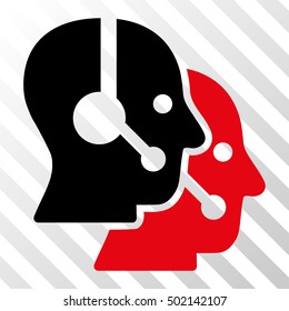 Intensive Red And Black Call Center Operators toolbar icon. Vector pictograph style is a flat bicolor symbol on diagonal hatch transparent background.