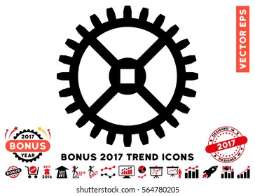 Intensive Red And Black Clock Gear pictograph with bonus 2017 year trend pictograms. Vector illustration style is flat iconic bicolor symbols, white background.