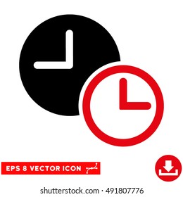 Intensive Red And Black Clocks EPS vector icon. Illustration style is flat iconic bicolor symbol on a white background.