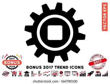 Intensive Red And Black Cog icon with bonus 2017 trend symbols. Vector illustration style is flat iconic bicolor symbols, white background.