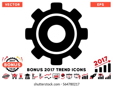 Intensive Red And Black Cog icon with bonus 2017 trend pictograph collection. Vector illustration style is flat iconic bicolor symbols, white background.