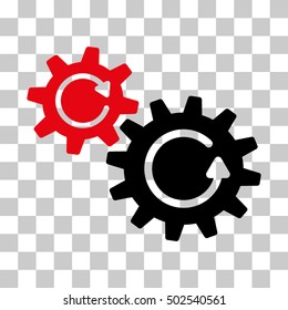 Intensive Red And Black Cogs Rotation interface icon. Vector pictogram style is a flat bicolor symbol on chess transparent background.