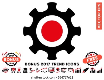 Intensive Red And Black Cogwheel icon with bonus 2017 year trend images. Vector illustration style is flat iconic bicolor symbols, white background.