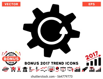 Intensive Red And Black Cogwheel Rotation Direction pictogram with bonus 2017 year trend symbols. Vector illustration style is flat iconic bicolor symbols, white background.