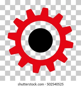 Intensive Red And Black Cogwheel toolbar pictogram. Vector pictograph style is a flat bicolor symbol on chess transparent background.