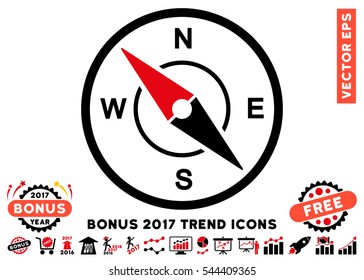 Intensive Red And Black Compass pictogram with bonus 2017 year trend pictograms. Vector illustration style is flat iconic bicolor symbols, white background.
