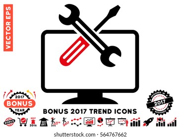 Intensive Red And Black Computer Tools icon with bonus 2017 year trend icon set. Vector illustration style is flat iconic bicolor symbols, white background.