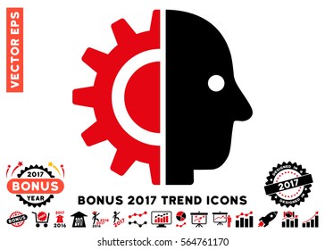 Intensive Red And Black Cyborg Head pictograph with bonus 2017 year trend pictures. Vector illustration style is flat iconic bicolor symbols, white background.