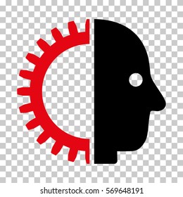 Intensive Red And Black Cyborg Head interface icon. Vector pictograph style is a flat bicolor symbol on chess transparent background.