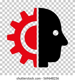 Intensive Red And Black Cyborg Head interface icon. Vector pictogram style is a flat bicolor symbol on chess transparent background.