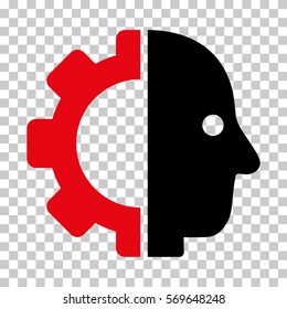 Intensive Red And Black Cyborg Head interface toolbar pictogram. Vector pictograph style is a flat bicolor symbol on chess transparent background.