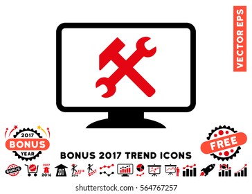 Intensive Red And Black Desktop Settings pictogram with bonus 2017 trend pictograms. Vector illustration style is flat iconic bicolor symbols, white background.