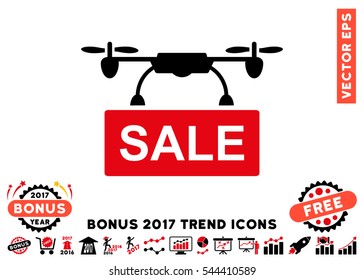 Intensive Red And Black Drone Sale pictograph with bonus 2017 year trend elements. Vector illustration style is flat iconic bicolor symbols, white background.