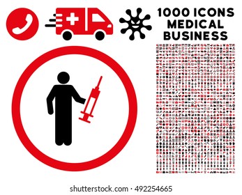 Intensive Red And Black Drug Dealer vector bicolor rounded icon. Image style is a flat icon symbol inside a circle, white background. Bonus set has 1000 health care business symbols.