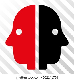 Intensive Red And Black Dual Face interface icon. Vector pictograph style is a flat bicolor symbol on diagonal hatch transparent background.