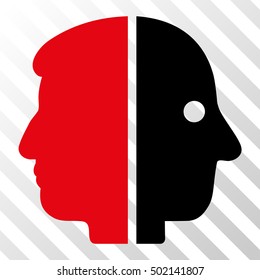 Intensive Red And Black Dual Face interface toolbar icon. Vector pictograph style is a flat bicolor symbol on diagonal hatch transparent background.