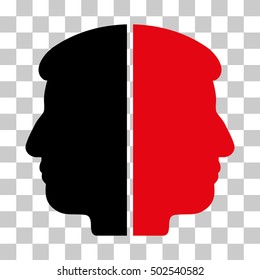 Intensive Red And Black Dual Face interface icon. Vector pictograph style is a flat bicolor symbol on chess transparent background.