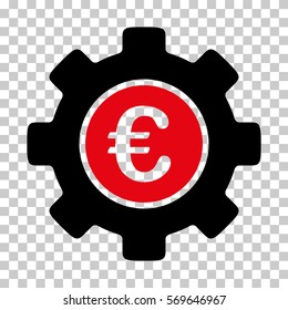 Intensive Red And Black Euro Development Gear interface toolbar pictogram. Vector pictograph style is a flat bicolor symbol on chess transparent background.