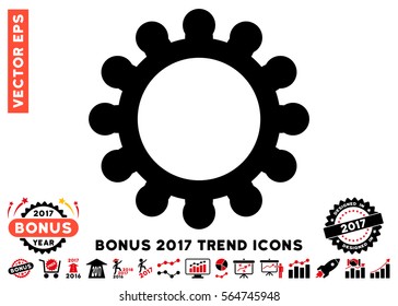 Intensive Red And Black Gear icon with bonus 2017 trend pictograms. Vector illustration style is flat iconic bicolor symbols, white background.
