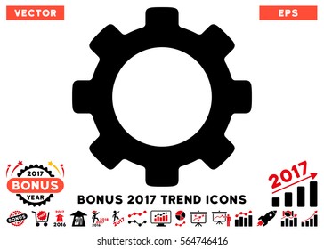 Intensive Red And Black Gear icon with bonus 2017 trend pictures. Vector illustration style is flat iconic bicolor symbols, white background.