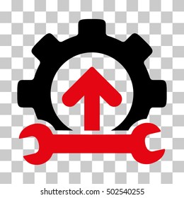 Intensive Red And Black Gear Integration Tools interface toolbar icon. Vector pictograph style is a flat bicolor symbol on chess transparent background.
