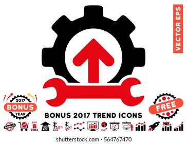 Intensive Red And Black Gear Integration Tools pictogram with bonus 2017 year trend pictograph collection. Vector illustration style is flat iconic bicolor symbols, white background.