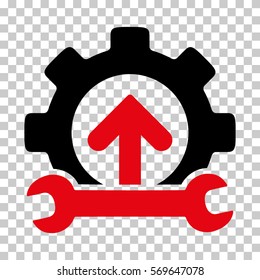 Intensive Red And Black Gear Integration Tools interface toolbar icon. Vector pictogram style is a flat bicolor symbol on chess transparent background.
