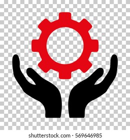 Intensive Red And Black Gear Maintenance Hands interface toolbar pictogram. Vector pictogram style is a flat bicolor symbol on chess transparent background.