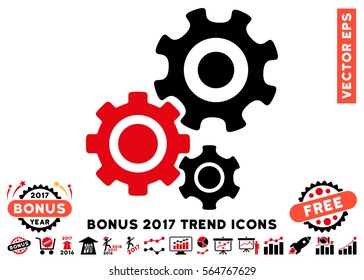 Intensive Red And Black Gear Mechanism icon with bonus 2017 trend design elements. Vector illustration style is flat iconic bicolor symbols, white background.