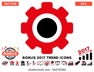 Intensive Red And Black Gear pictograph with bonus 2017 trend images. Vector illustration style is flat iconic bicolor symbols, white background.