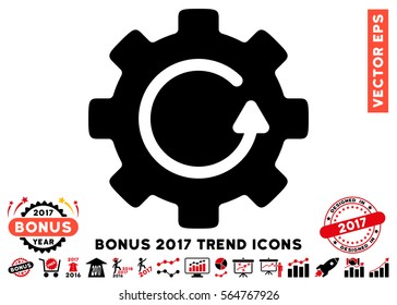 Intensive Red And Black Gear Rotation pictogram with bonus 2017 year trend symbols. Vector illustration style is flat iconic bicolor symbols, white background.