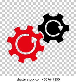 Intensive Red And Black Gears Rotation toolbar icon. Vector pictograph style is a flat bicolor symbol on chess transparent background.