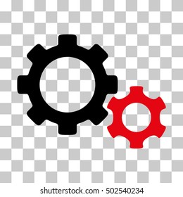 Intensive Red And Black Gears toolbar icon. Vector pictograph style is a flat bicolor symbol on chess transparent background.